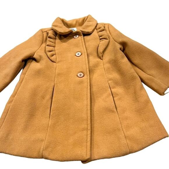 OshKosh B'gosh Baby Girl Knee Length Ruffle Pea Coat Camel - Size 18mn - Picture 4 of 9